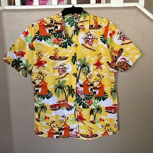 SSLR Hawaiian Shirt, Women Large, Tropical Christmas Santa Reindeer Aloha Surf